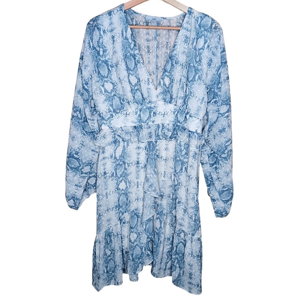 Fate Snakeskin Sheer Peasant Mini Ruffles Dress Large